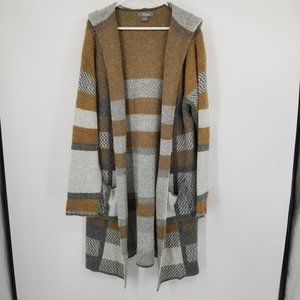 Natural Reflections Plaid Hooded Cardigan - Brown, Gray, Cream